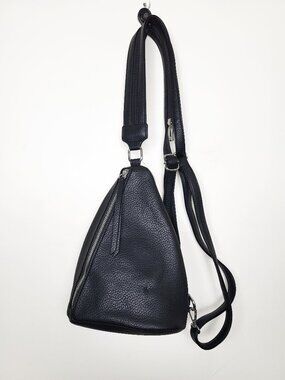 NWT Penningtons Women's Black Leather Convertible Triangular Backpack Sling Bag